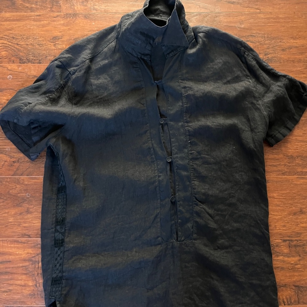 100% linen Men's Black Short Sleeve Shirt